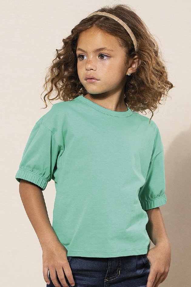 blusa moda infantil menina feminina basica cropped elastico algodao verde bugbee 10477 detalhe 01