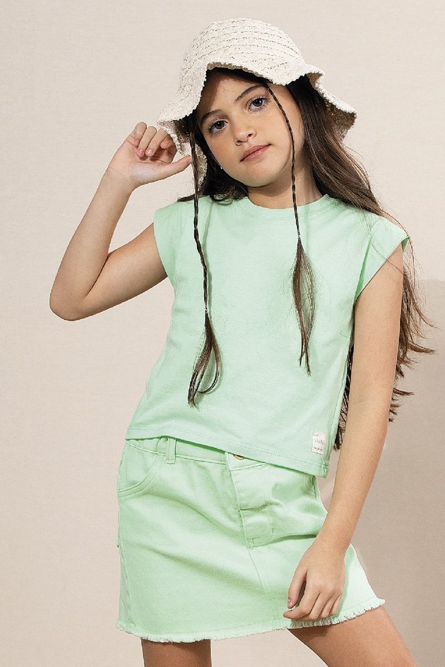 saia moda infantil feminina menina sarja moletom verde confortavel bugbee 10497 01