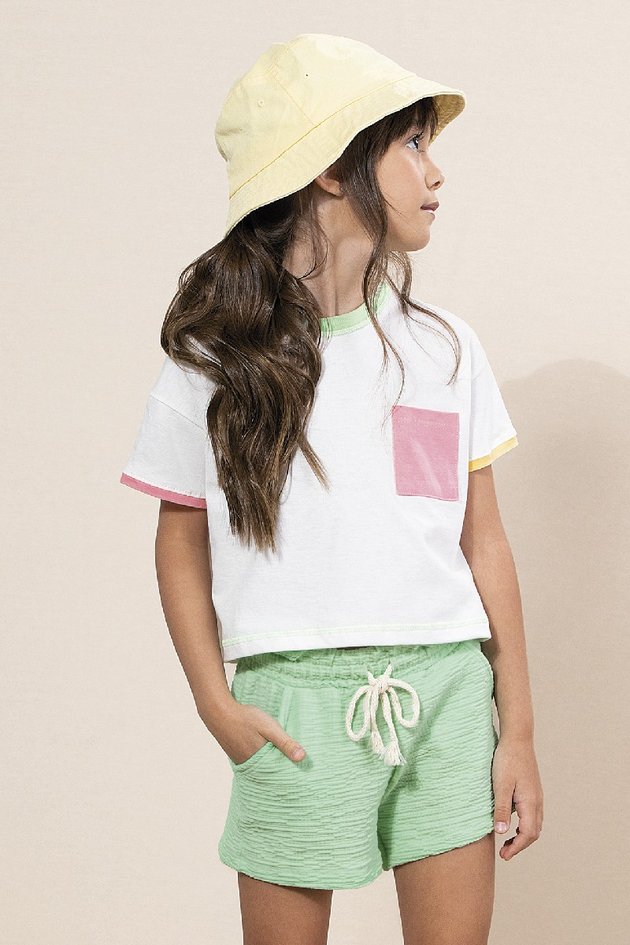 short moda infantil feminino menina confortavel verde bugbee cadarco 10412 01