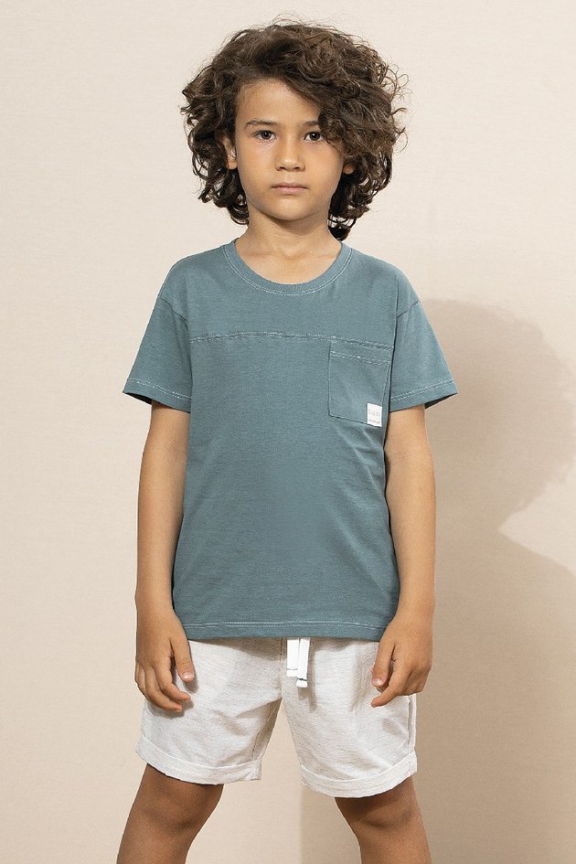 conjunto camiseta shorts moda infantil masculino menino bolso algodao verde bugbee verde 10638cj 01
