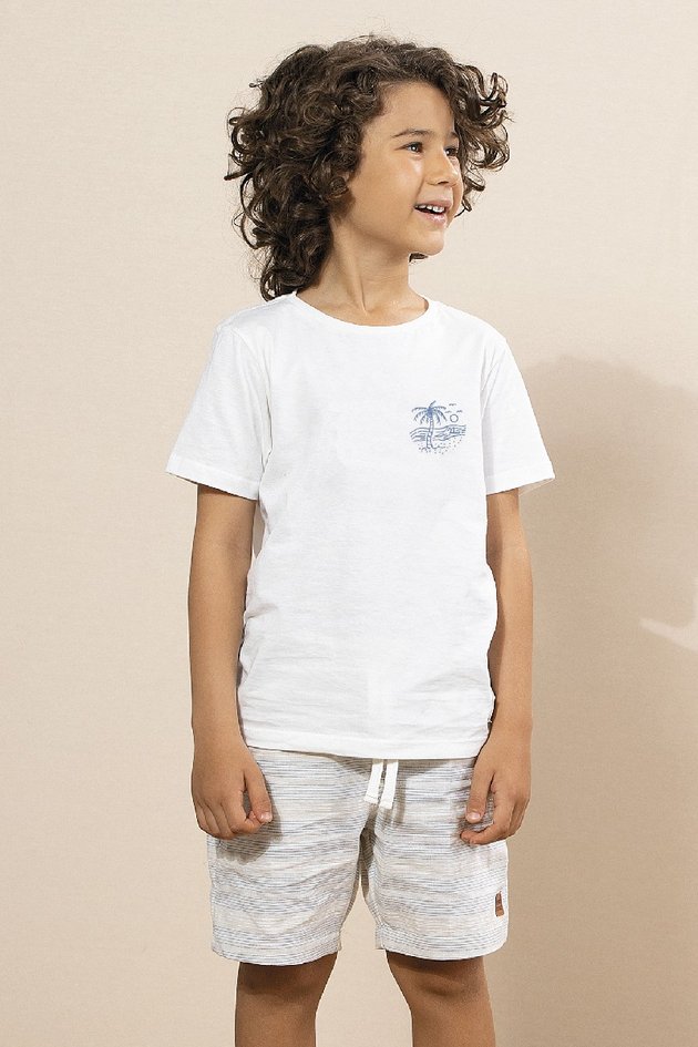 conjunto camiseta bermuda moda infantil masculino menino algodao off white branco bugbee 10716cj 01