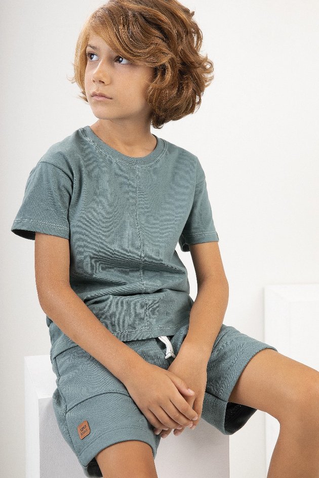 conjunto camiseta bermuda moda infantil masculino menino verde algodao bugbee 10620cj 01
