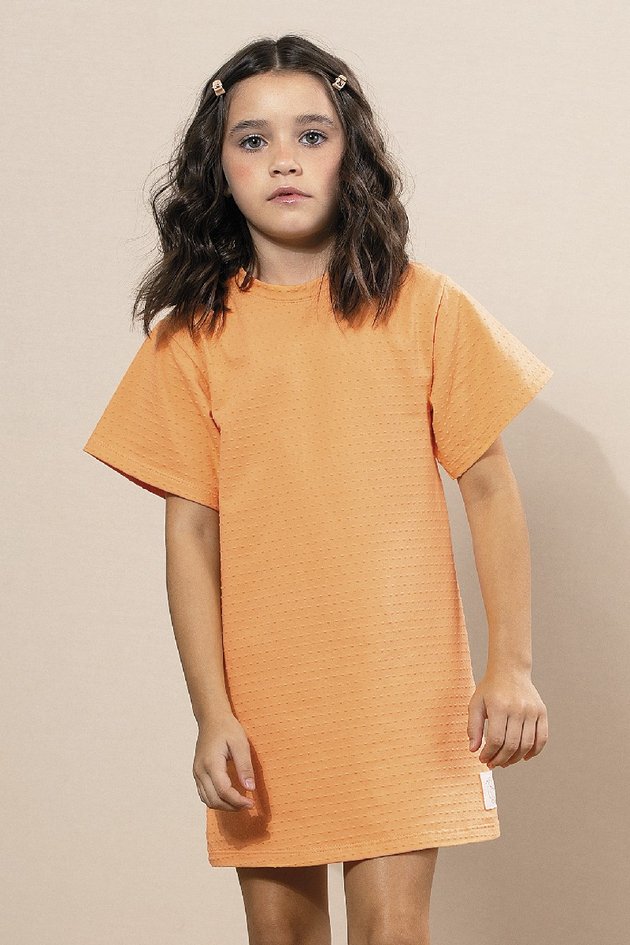 vestido moda infantil menina feminino manga curta oversized ecologico algodao confortavel laranja bugbee 10456 01