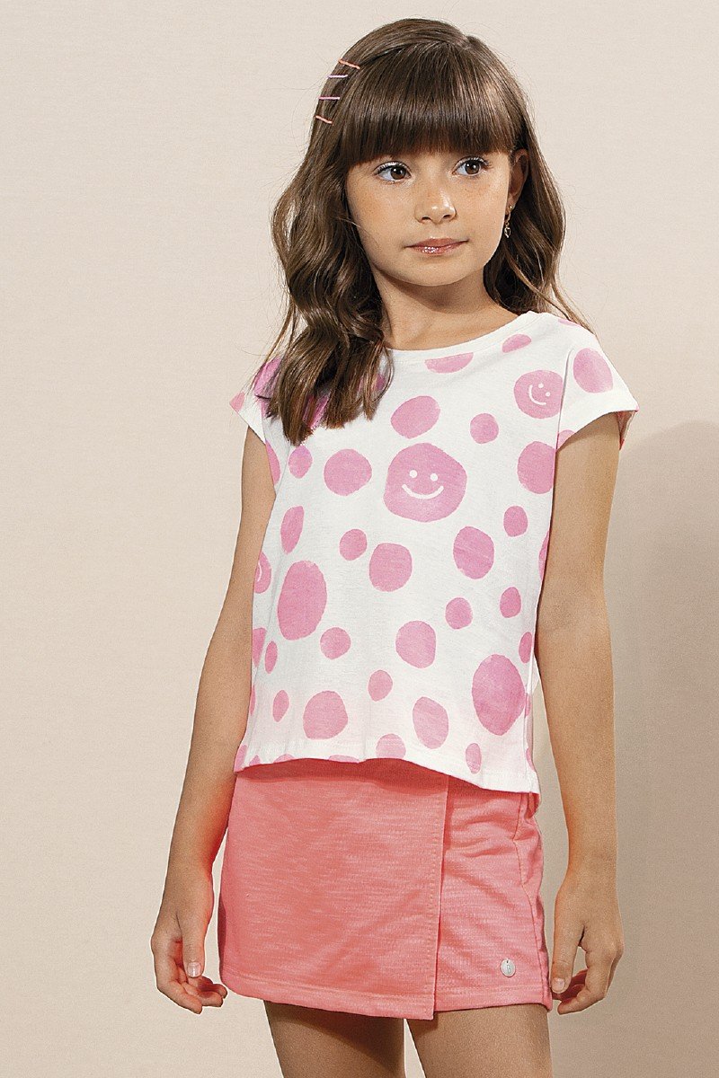 Conjunto Infantil menina blusa e Jardineira estampada em viscose