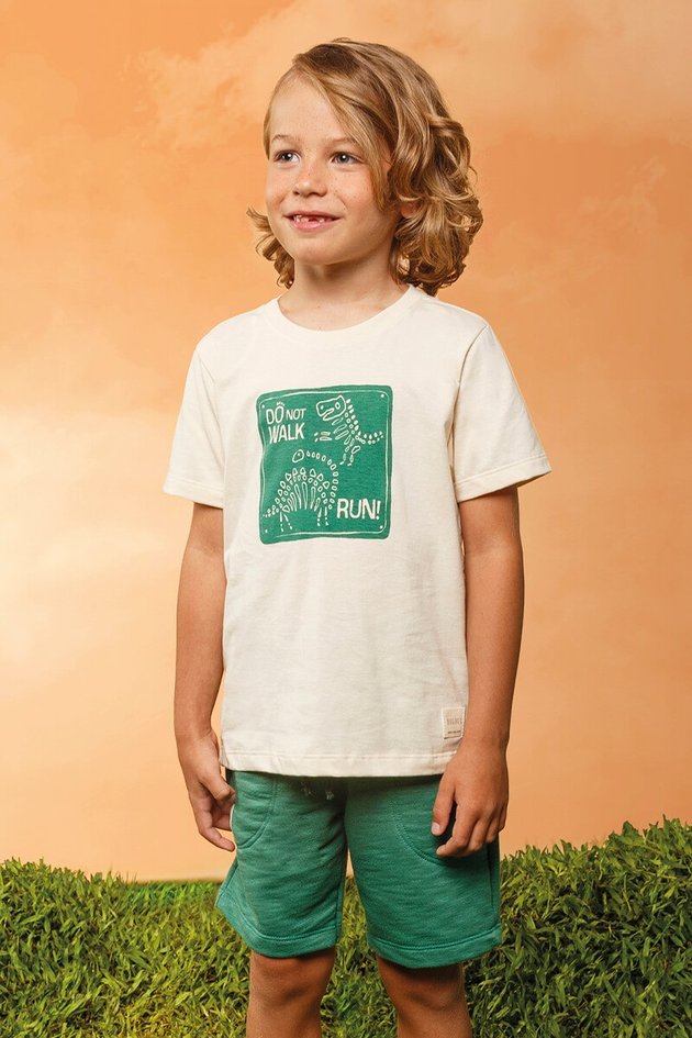 11917cj conjunto camiseta bermuda bugbee verao infantil menino moda estampa moletom verde off white branco frente