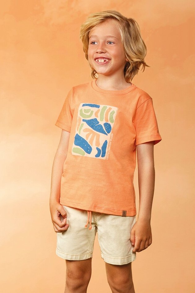 11936cj conjunto camiseta bermuda moda infantil menino bugbee verao estampa laranja sarja frente
