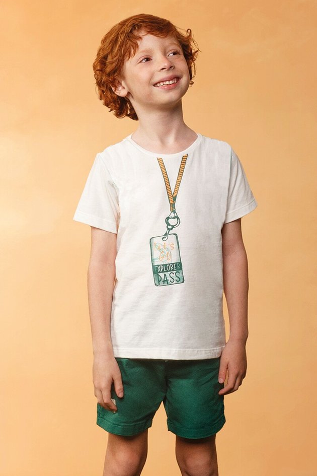 11940cj conjunto camiseta bermuda sarja moda infantil menino bugbee verao verde off white branca frente