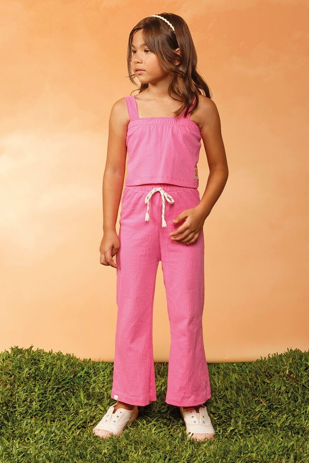 11720cj conjunto blusa calca moda infantil bugbee verao menina rosa alca cadarco frente