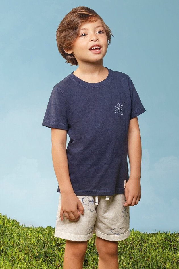 11879cj conjunto camiseta bermuda moda infantil menino bugbee verao marinho estampa frente