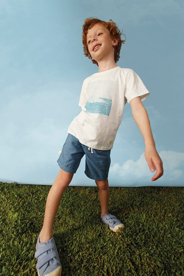 11937cj conjunto camiseta bermuda moda infantil menino bugbee verao off white branca azul estampa frente conceito