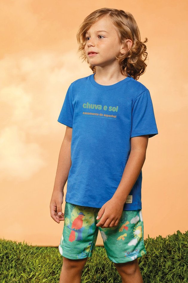 11890cj conjunto camiseta bermuda bugbee verao moda infantil menino azul verde estampa frases frente