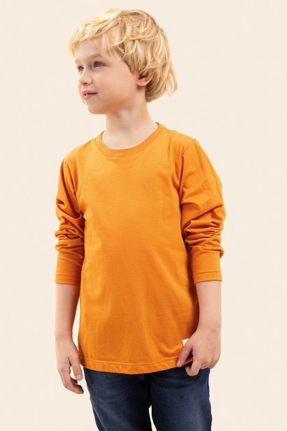 50014 camiseta meia malha moda infantil menino laranja frente